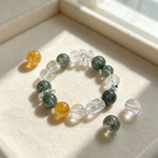 Green Rutilated Quartz Clear Quartz Yellow Phantom Quartz Bracelet Natural Crystal Wealth Career Protection Luck Beaded Bracelet