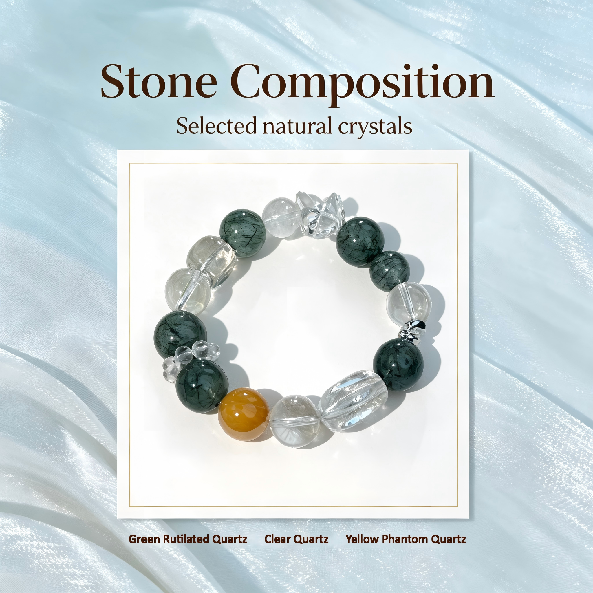 Green Rutilated Quartz Clear Quartz Yellow Phantom Quartz Bracelet Natural Crystal Wealth Career Protection Luck Beaded Bracelet
