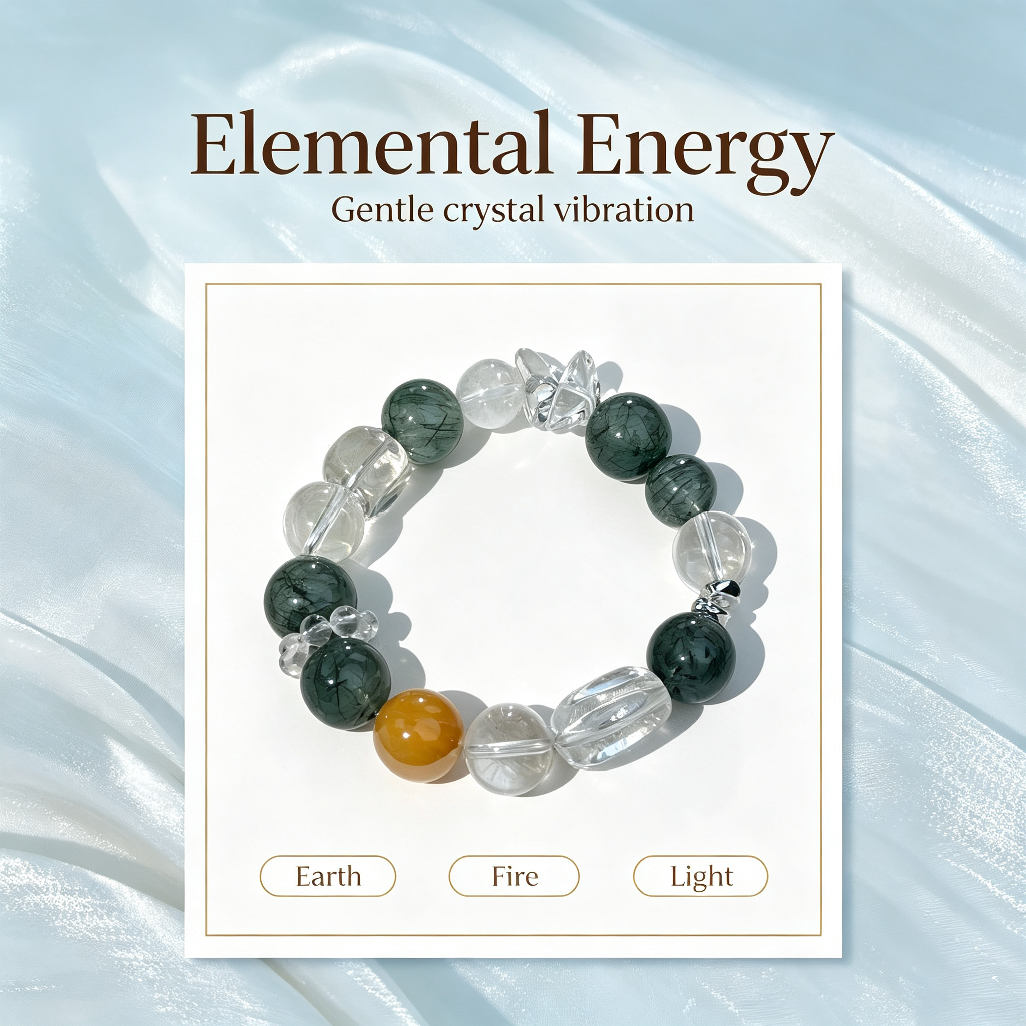 Green Rutilated Quartz Clear Quartz Yellow Phantom Quartz Bracelet Natural Crystal Wealth Career Protection Luck Beaded Bracelet