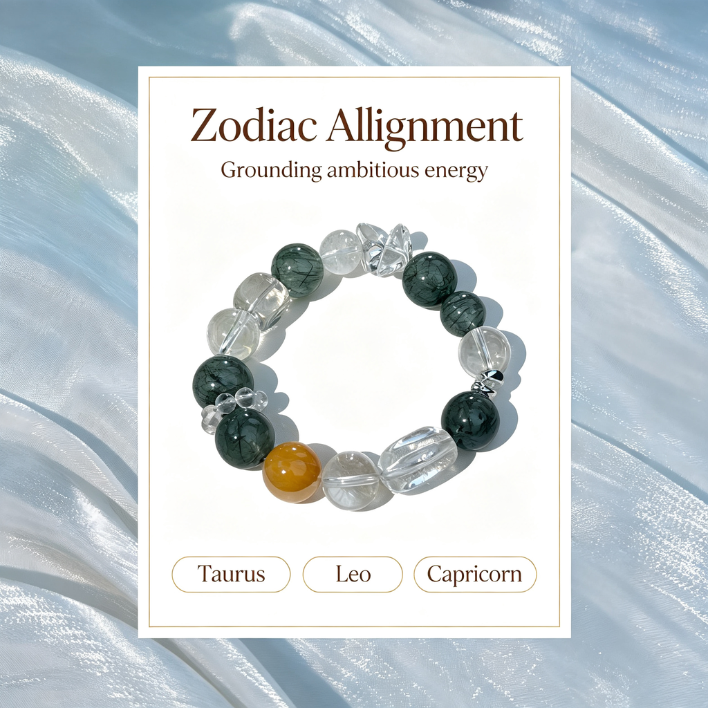 Green Rutilated Quartz Clear Quartz Yellow Phantom Quartz Bracelet Natural Crystal Wealth Career Protection Luck Beaded Bracelet