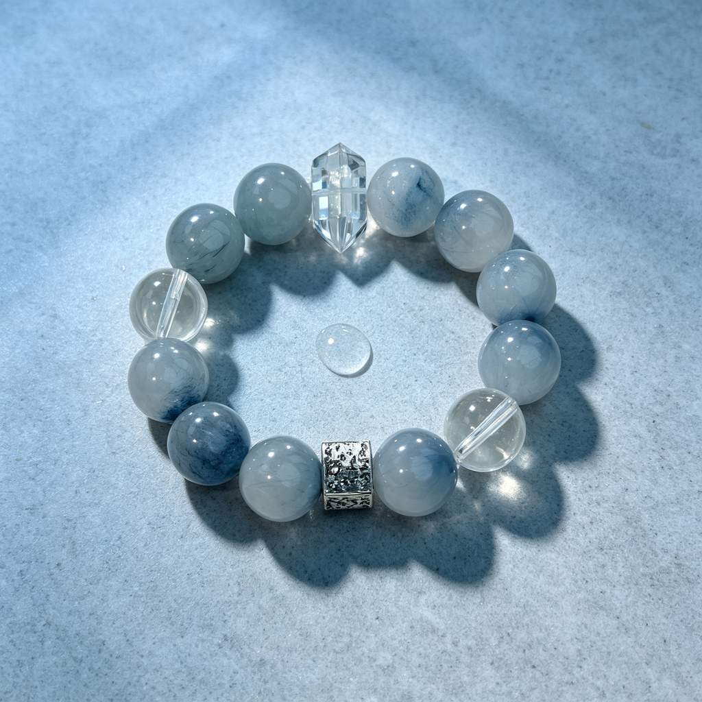 Blue Rutilated Quartz Clear Quartz Bracelet Natural Crystal Calm Anxiety Protection Luck Beaded Bracelet