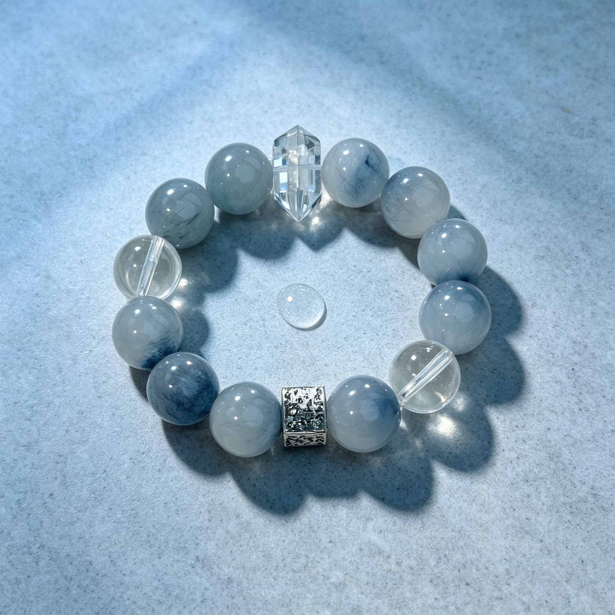 Blue Rutilated Quartz Clear Quartz Bracelet Natural Crystal Calm Anxiety Protection Luck Beaded Bracelet