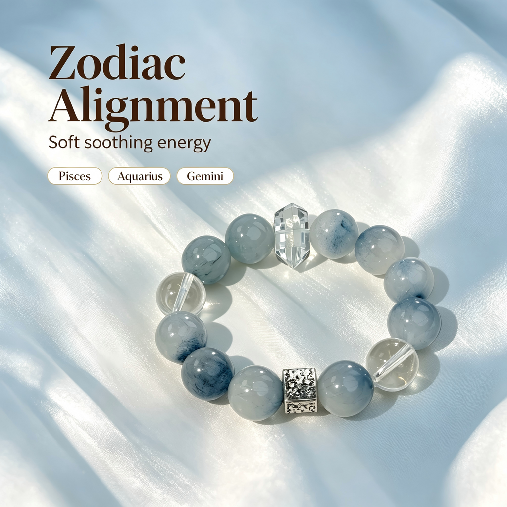 Blue Rutilated Quartz Clear Quartz Bracelet Natural Crystal Calm Anxiety Protection Luck Beaded Bracelet