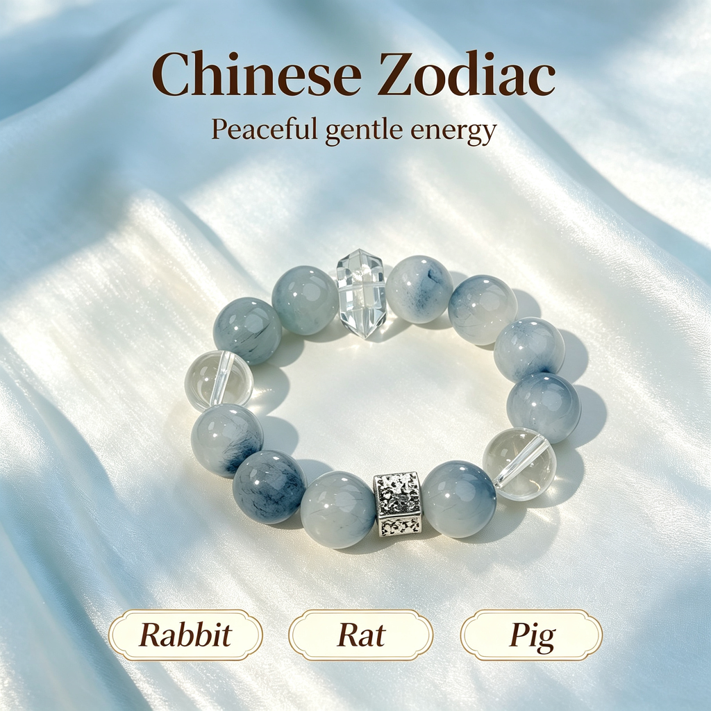 Blue Rutilated Quartz Clear Quartz Bracelet Natural Crystal Calm Anxiety Protection Luck Beaded Bracelet