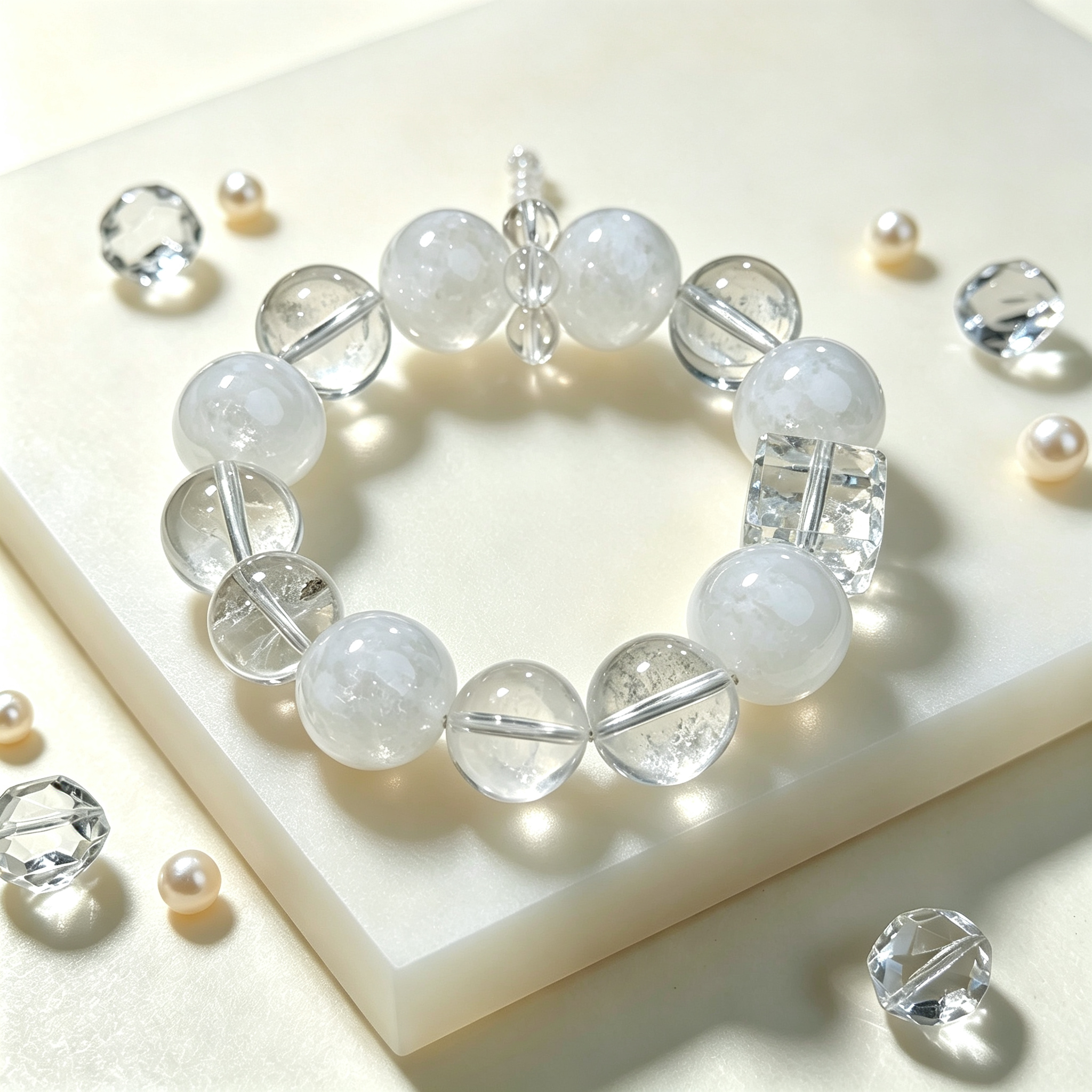 Snow Phantom Quartz Clear Quartz Bracelet Natural Gemstone Calm Protection Luck Beaded Bracelet