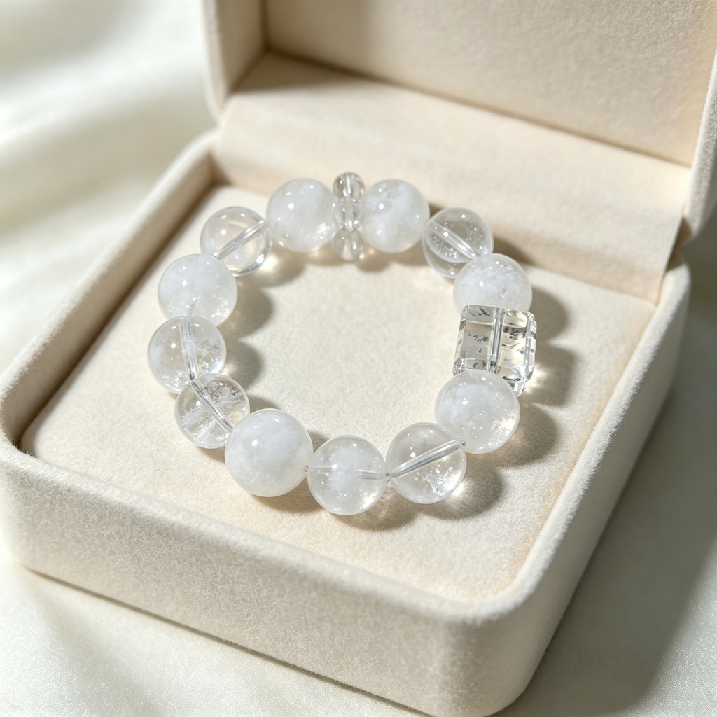 Snow Phantom Quartz Clear Quartz Bracelet Natural Gemstone Calm Protection Luck Beaded Bracelet