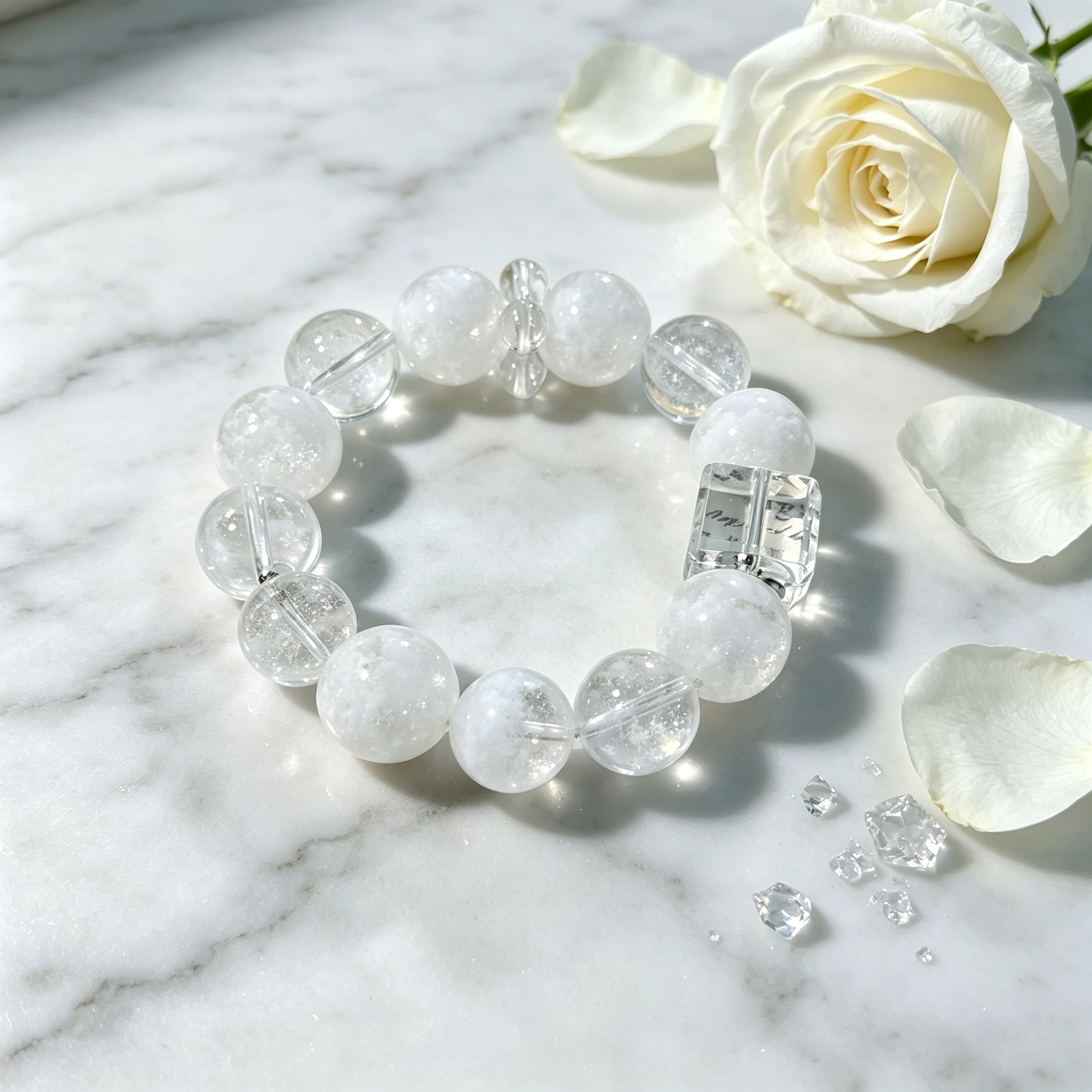 Snow Phantom Quartz Clear Quartz Bracelet Natural Gemstone Calm Protection Luck Beaded Bracelet