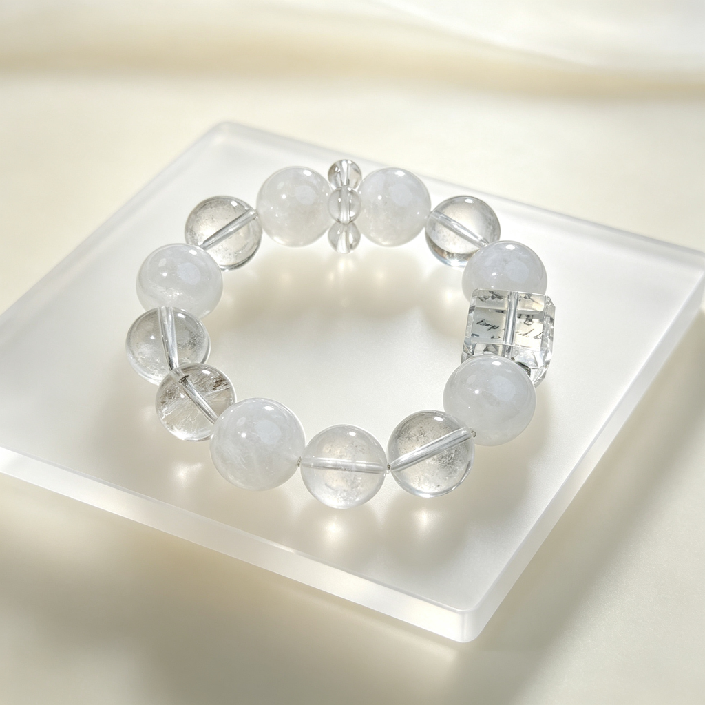 Snow Phantom Quartz Clear Quartz Bracelet Natural Gemstone Calm Protection Luck Beaded Bracelet