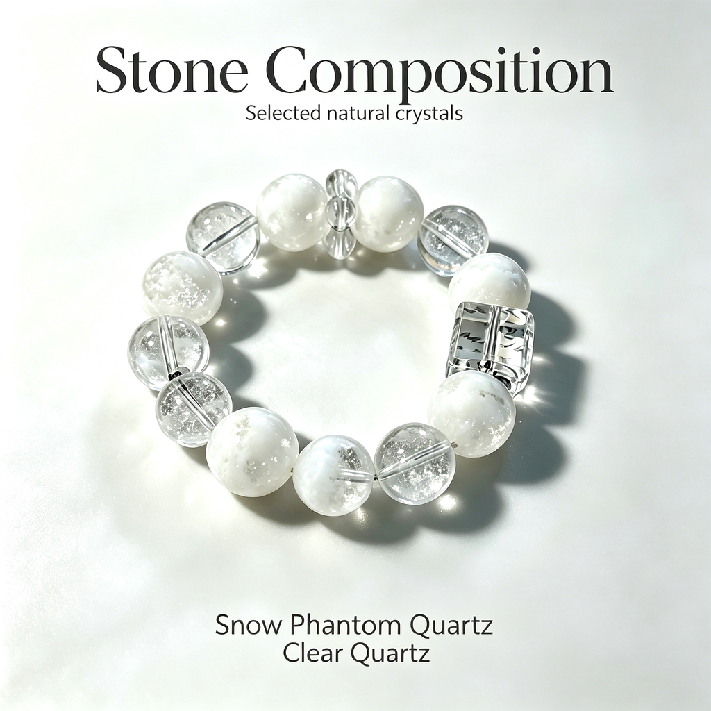 Snow Phantom Quartz Clear Quartz Bracelet Natural Gemstone Calm Protection Luck Beaded Bracelet