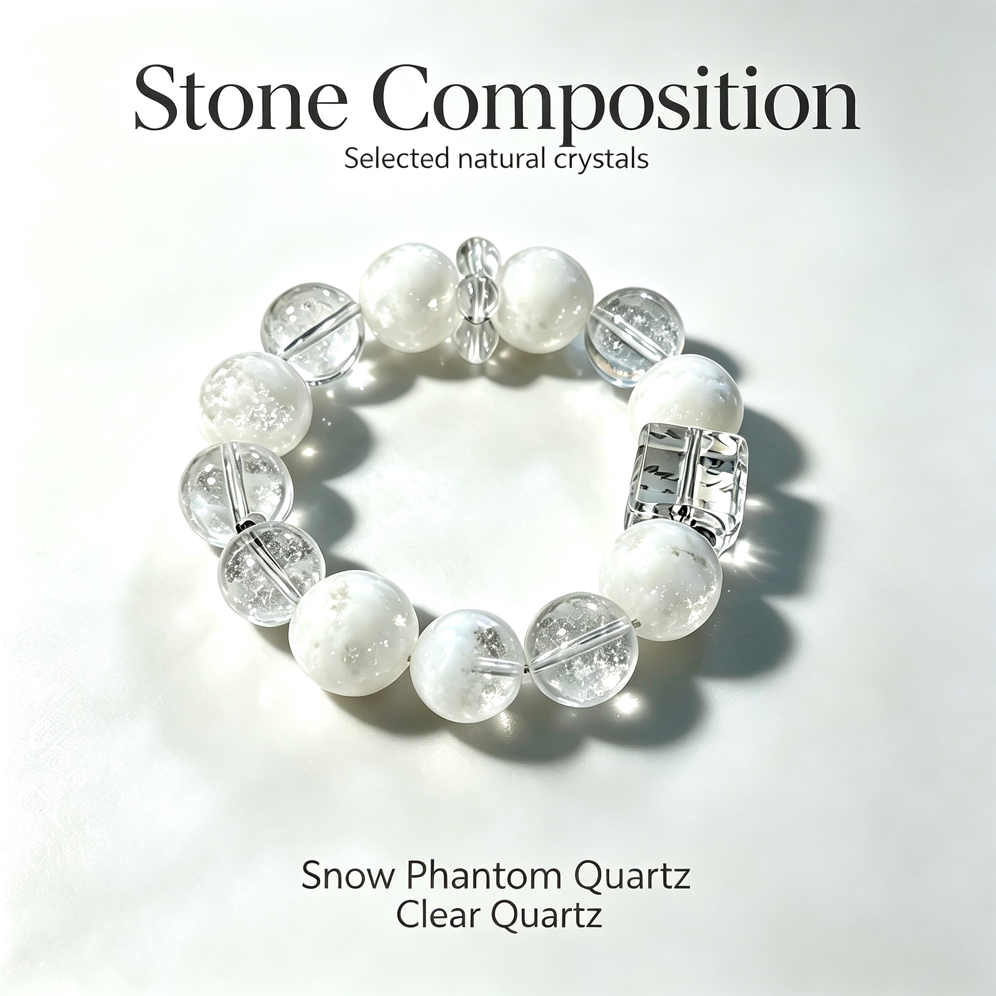 Snow Phantom Quartz Clear Quartz Bracelet Natural Gemstone Calm Protection Luck Beaded Bracelet