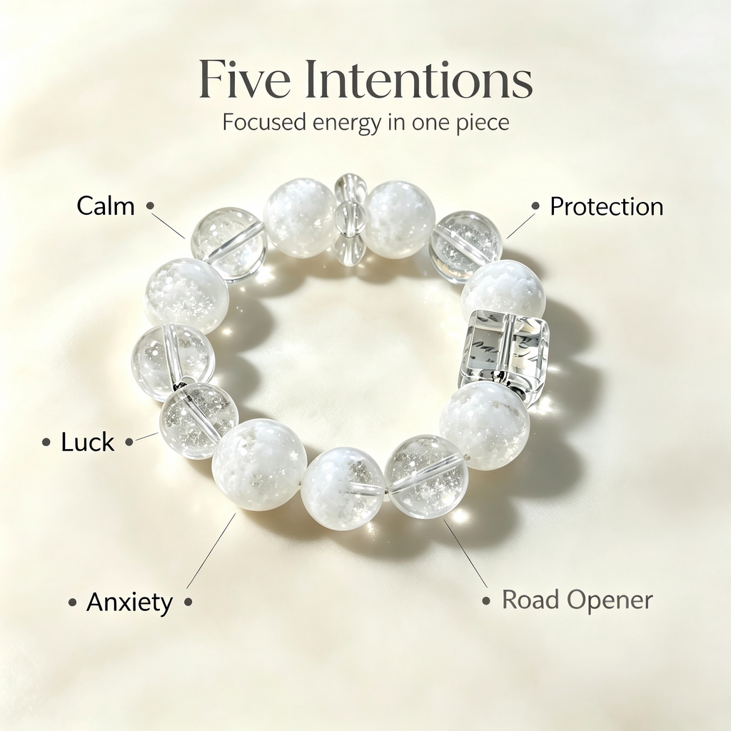 Snow Phantom Quartz Clear Quartz Bracelet Natural Gemstone Calm Protection Luck Beaded Bracelet