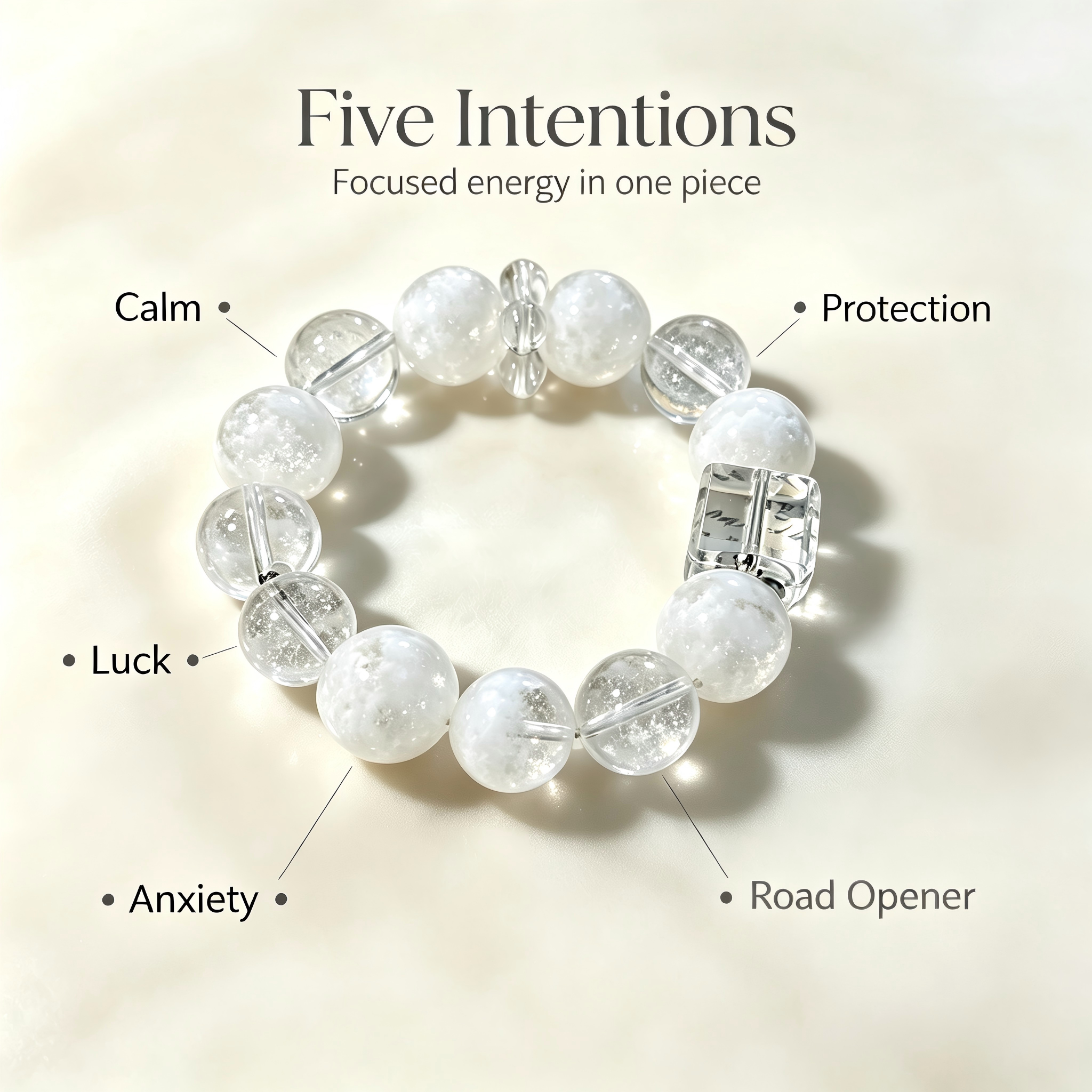 Snow Phantom Quartz Clear Quartz Bracelet Natural Gemstone Calm Protection Luck Beaded Bracelet