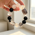 White Snow Phantom Quartz Obsidian Black Rutilated Quartz Clear Quartz Bracelet Natural Crystal Protection Calm Road Opener Beaded Bracelet