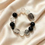 White Snow Phantom Quartz Obsidian Black Rutilated Quartz Clear Quartz Bracelet Natural Crystal Protection Calm Road Opener Beaded Bracelet