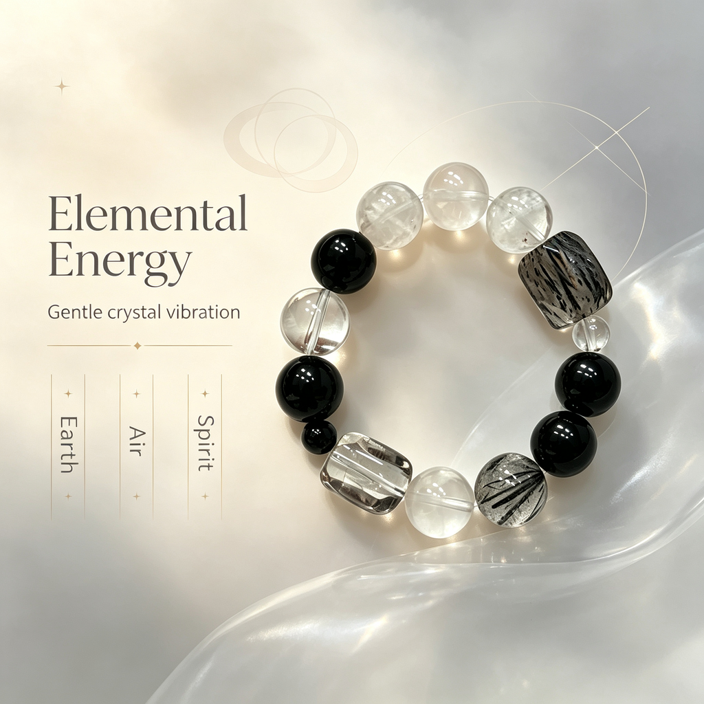 White Snow Phantom Quartz Obsidian Black Rutilated Quartz Clear Quartz Bracelet Natural Crystal Protection Calm Road Opener Beaded Bracelet