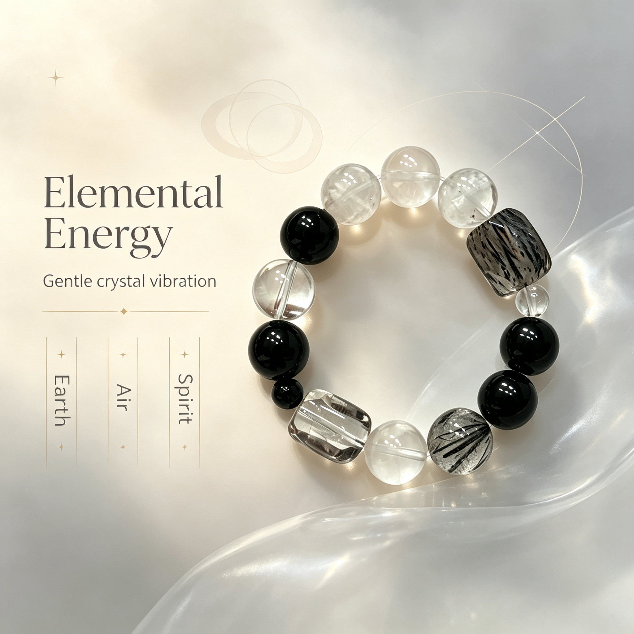 White Snow Phantom Quartz Obsidian Black Rutilated Quartz Clear Quartz Bracelet Natural Crystal Protection Calm Road Opener Beaded Bracelet