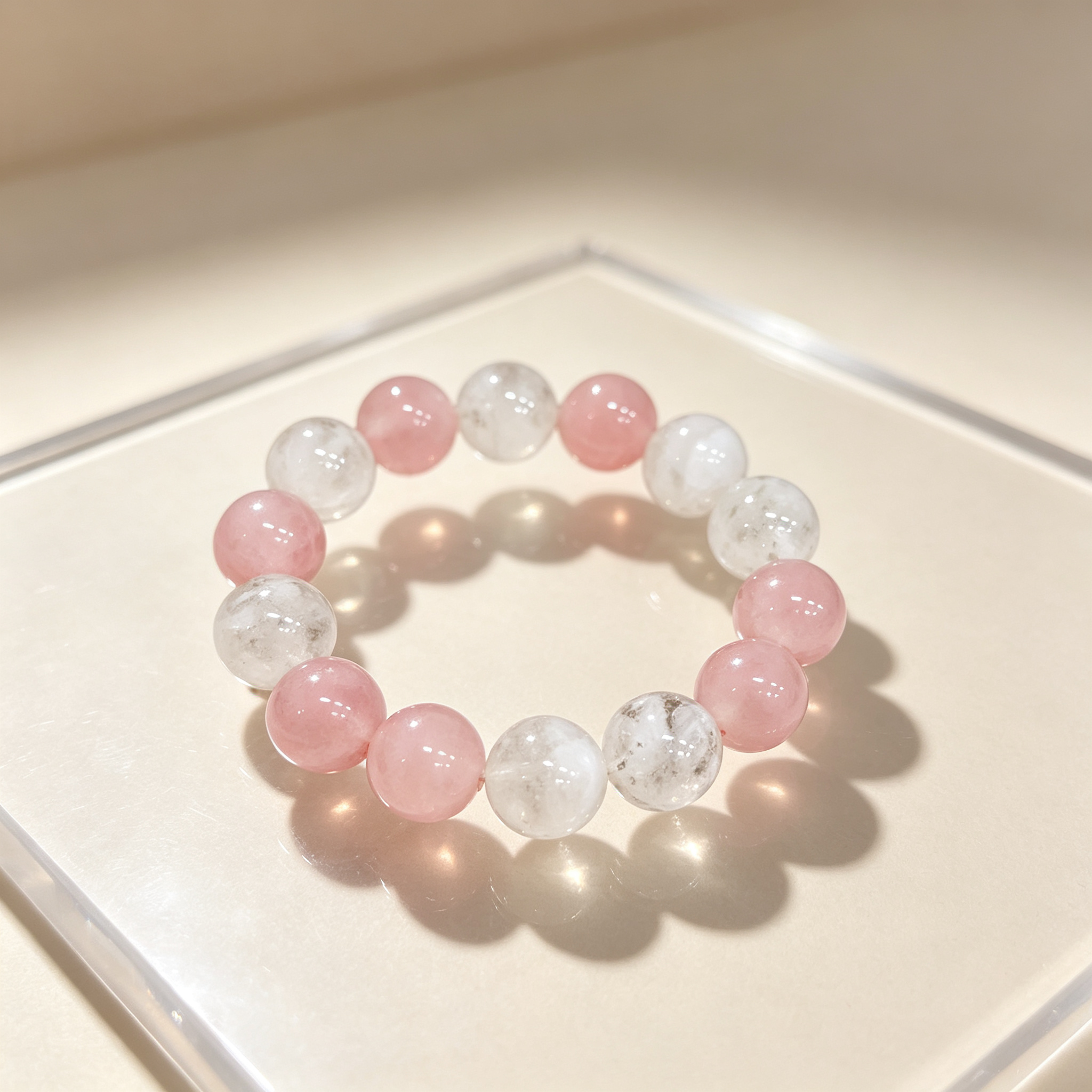 Snow Phantom Quartz Rose Quartz Bracelet Natural Crystal Love Relationship Calm Luck Beaded Bracelet