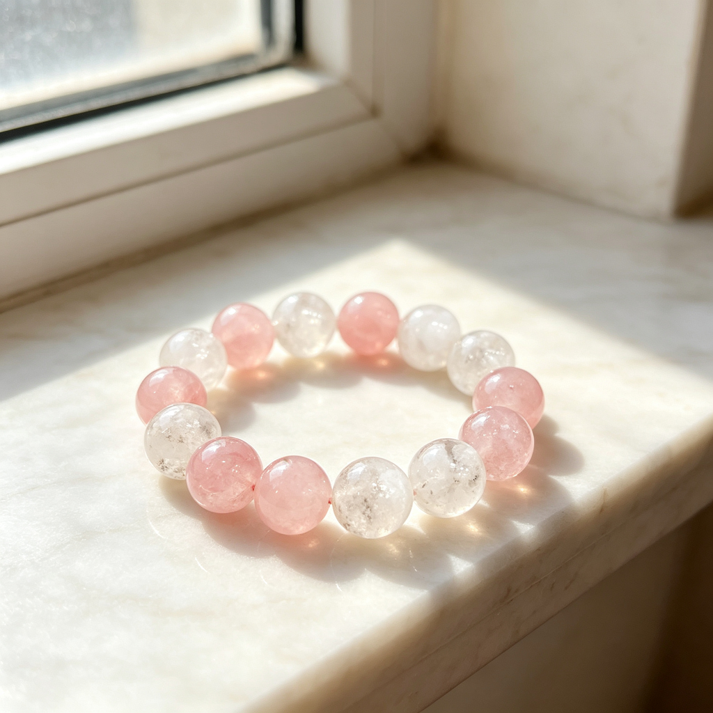 Snow Phantom Quartz Rose Quartz Bracelet Natural Crystal Love Relationship Calm Luck Beaded Bracelet