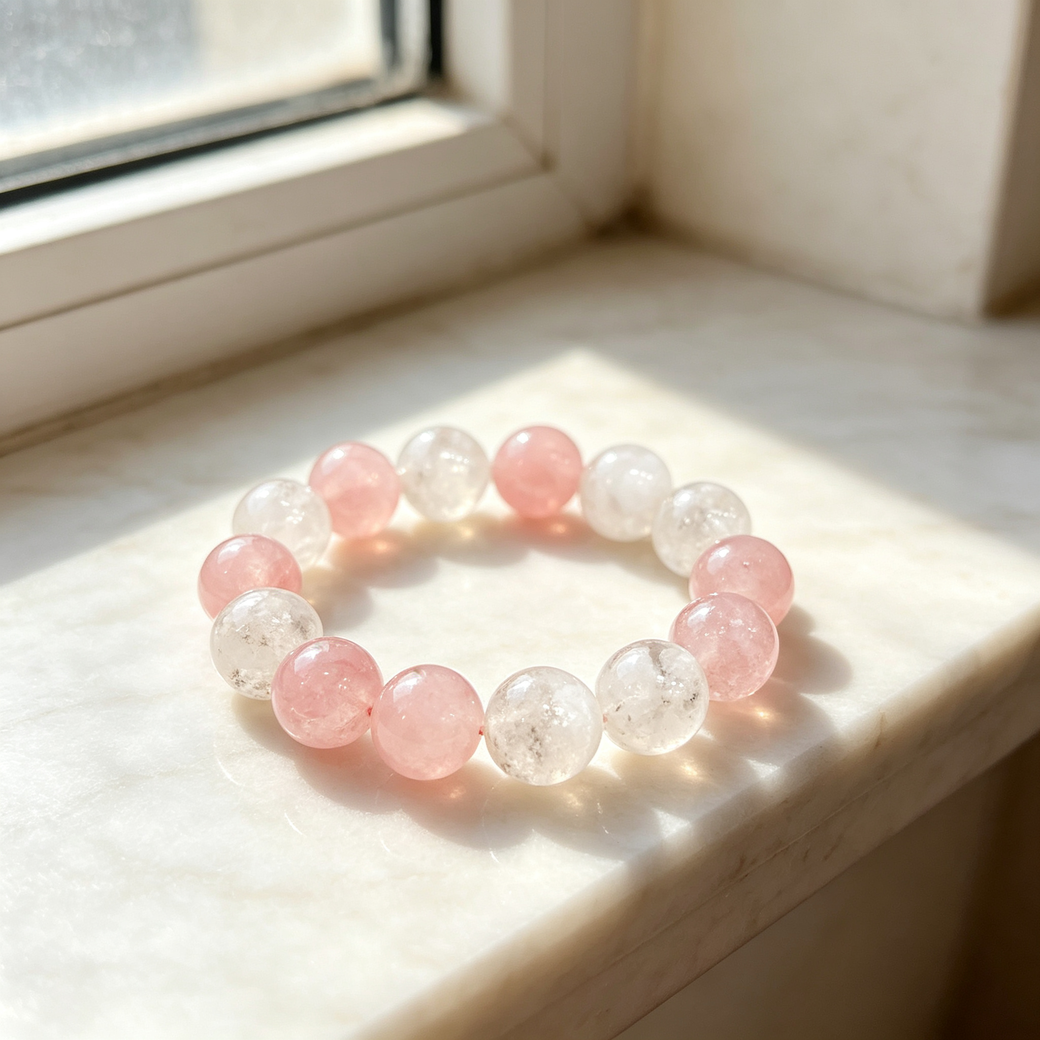 Snow Phantom Quartz Rose Quartz Bracelet Natural Crystal Love Relationship Calm Luck Beaded Bracelet