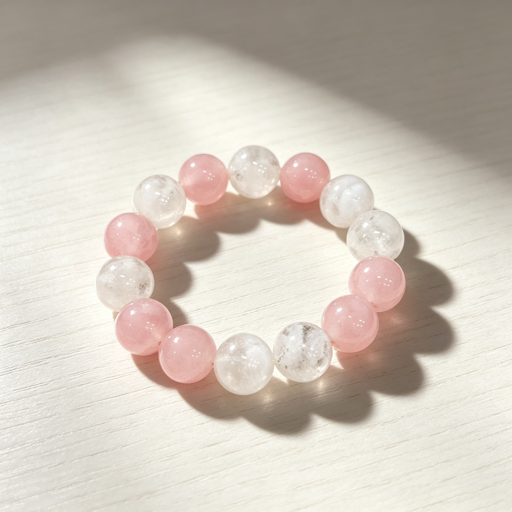 Snow Phantom Quartz Rose Quartz Bracelet Natural Crystal Love Relationship Calm Luck Beaded Bracelet