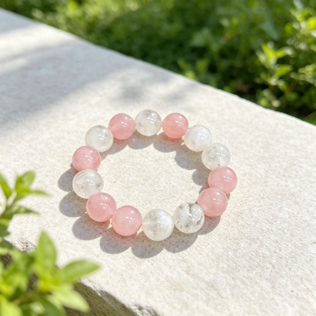 Snow Phantom Quartz Rose Quartz Bracelet Natural Crystal Love Relationship Calm Luck Beaded Bracelet