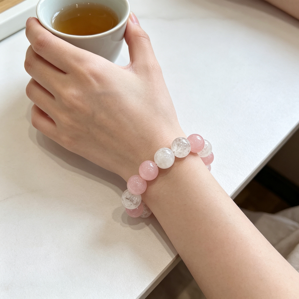 Snow Phantom Quartz Rose Quartz Bracelet Natural Crystal Love Relationship Calm Luck Beaded Bracelet