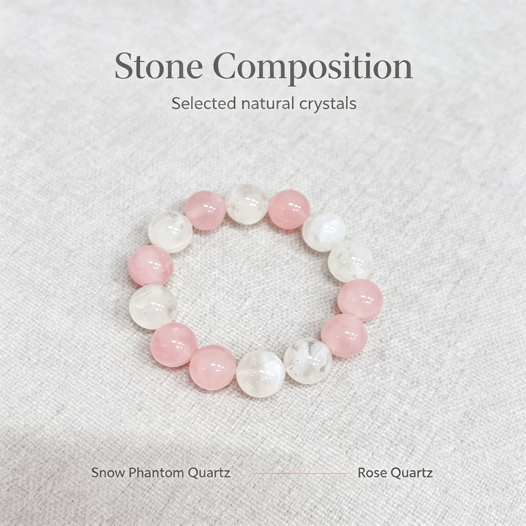 Snow Phantom Quartz Rose Quartz Bracelet Natural Crystal Love Relationship Calm Luck Beaded Bracelet