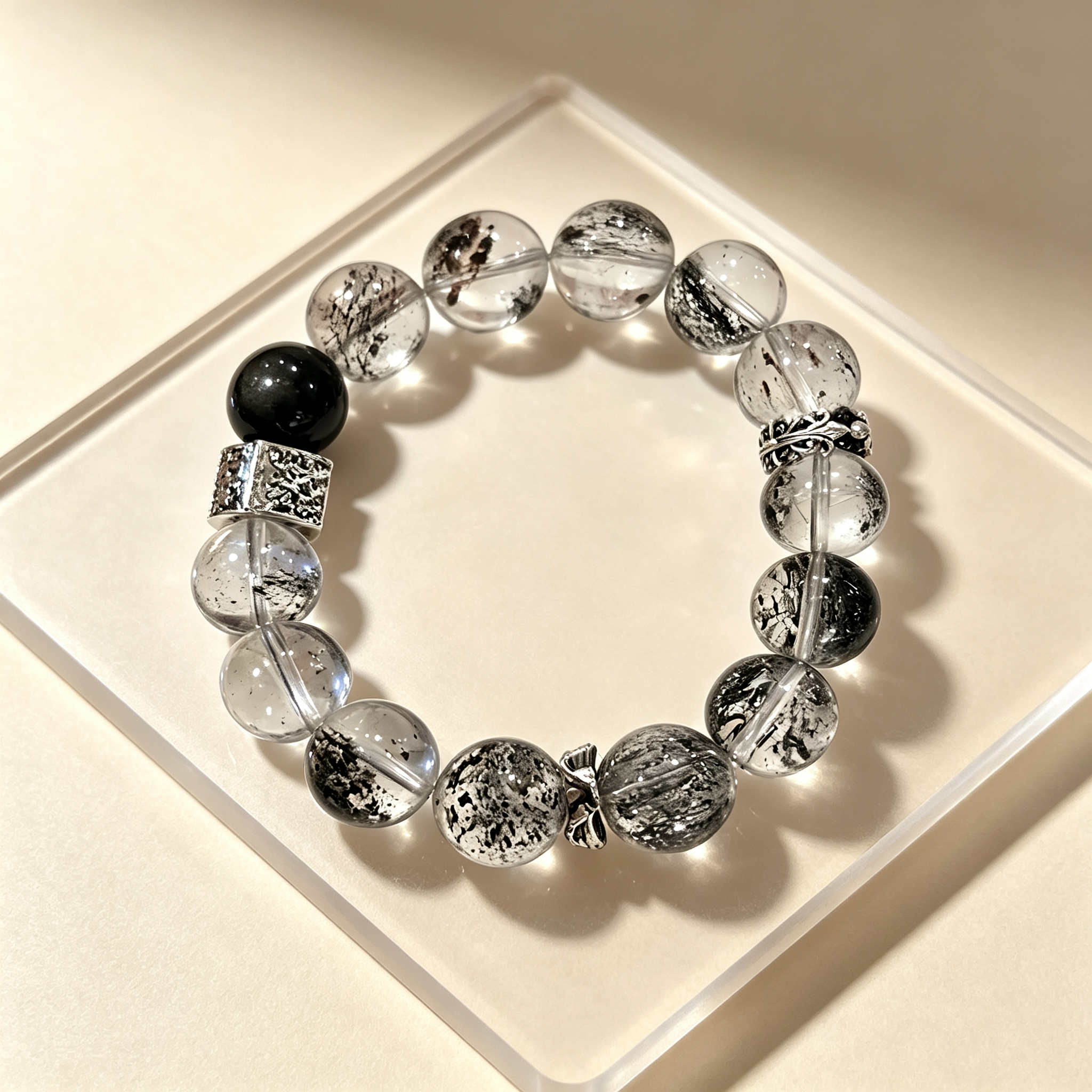 Venom Super Seven Quartz Silver Sheen Obsidian Bracelet Natural Crystal Protection Road Opener Success Beaded Bracelet