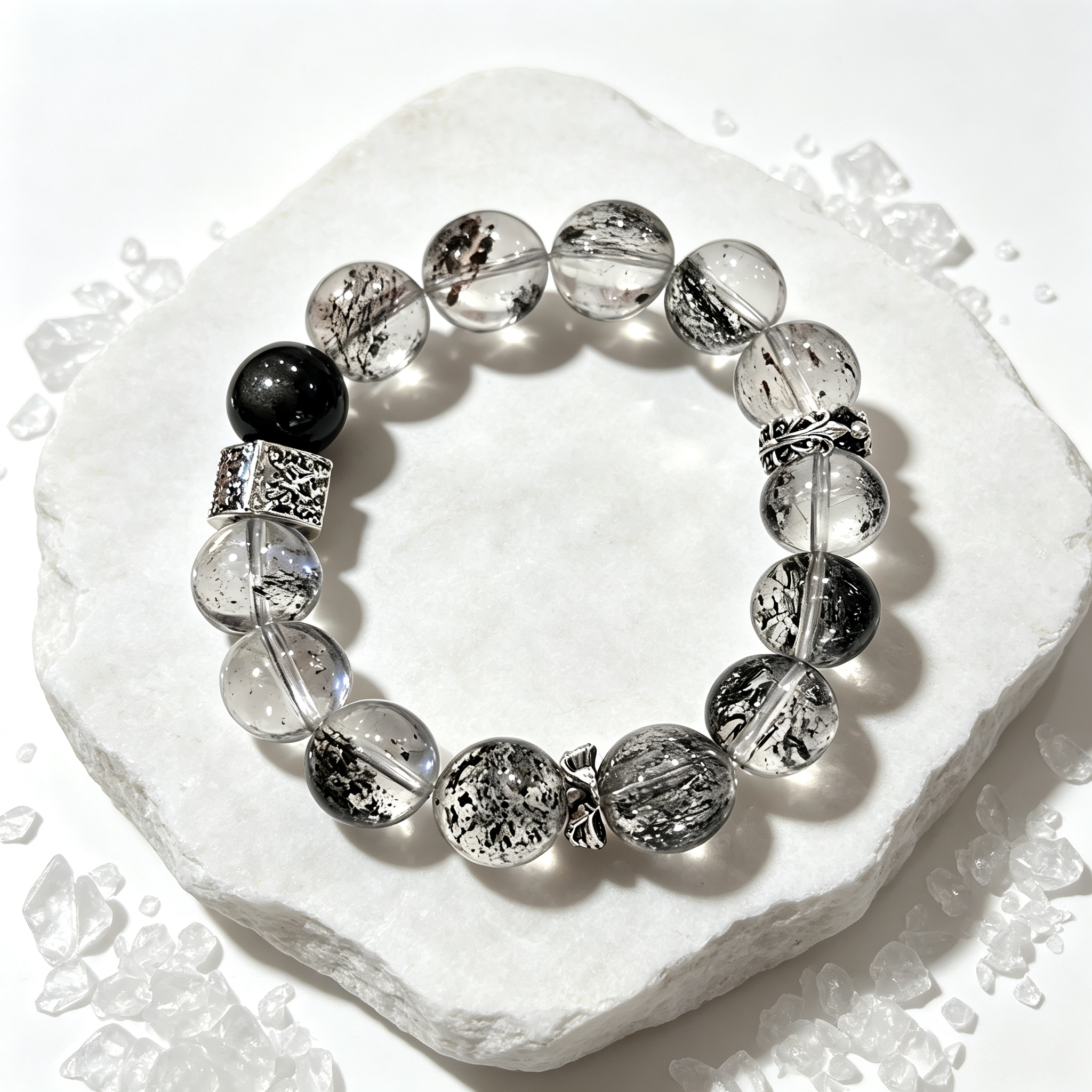 Venom Super Seven Quartz Silver Sheen Obsidian Bracelet Natural Crystal Protection Road Opener Success Beaded Bracelet