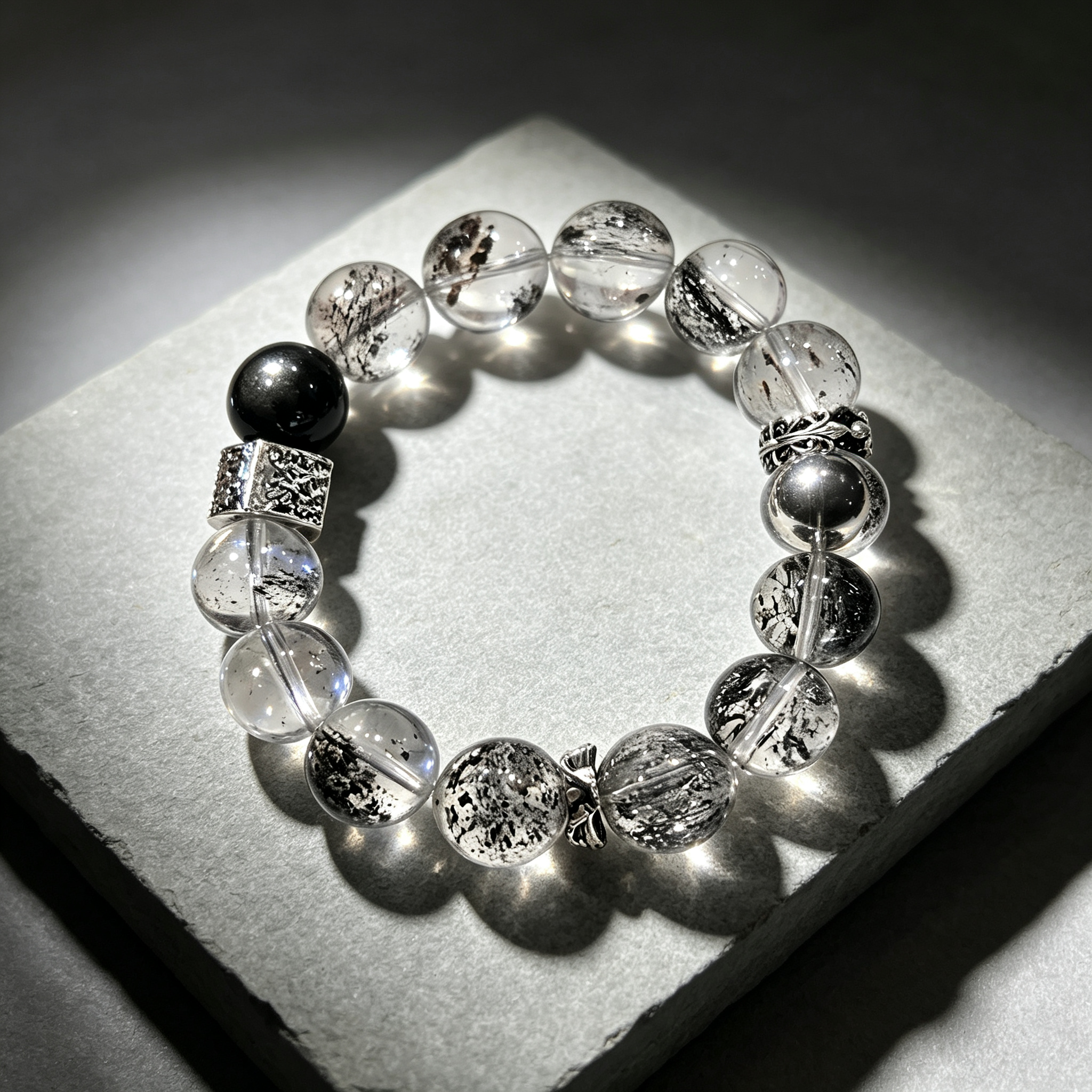 Venom Super Seven Quartz Silver Sheen Obsidian Bracelet Natural Crystal Protection Road Opener Success Beaded Bracelet