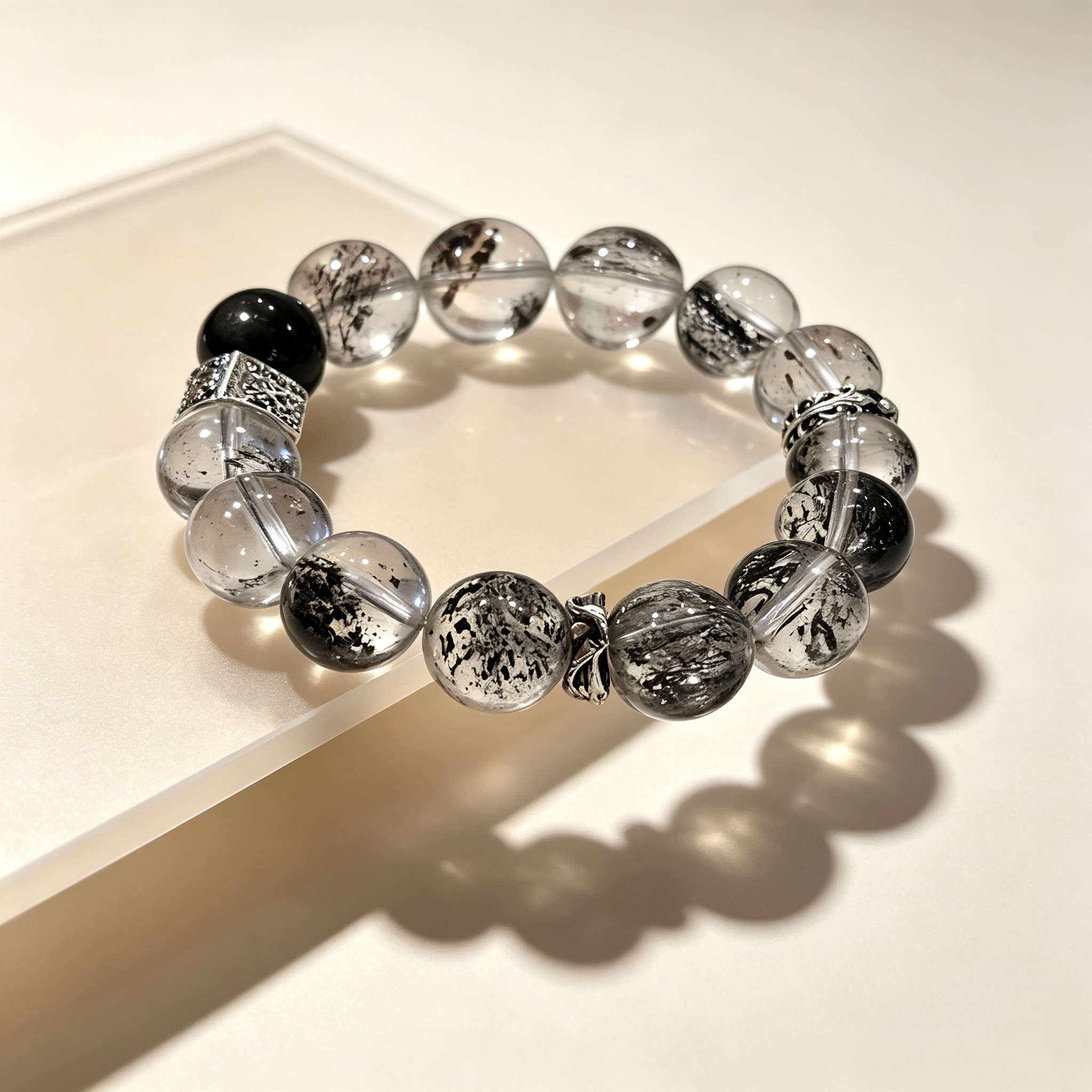 Venom Super Seven Quartz Silver Sheen Obsidian Bracelet Natural Crystal Protection Road Opener Success Beaded Bracelet