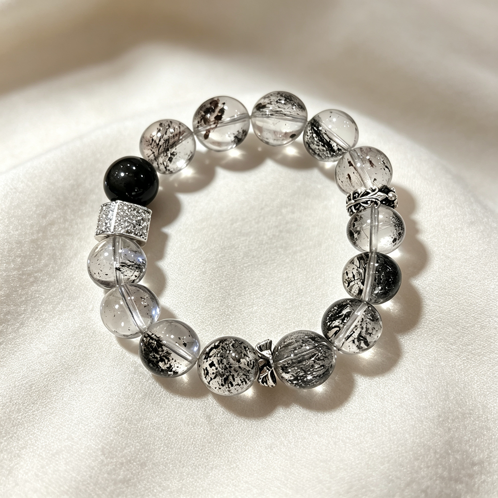 Venom Super Seven Quartz Silver Sheen Obsidian Bracelet Natural Crystal Protection Road Opener Success Beaded Bracelet