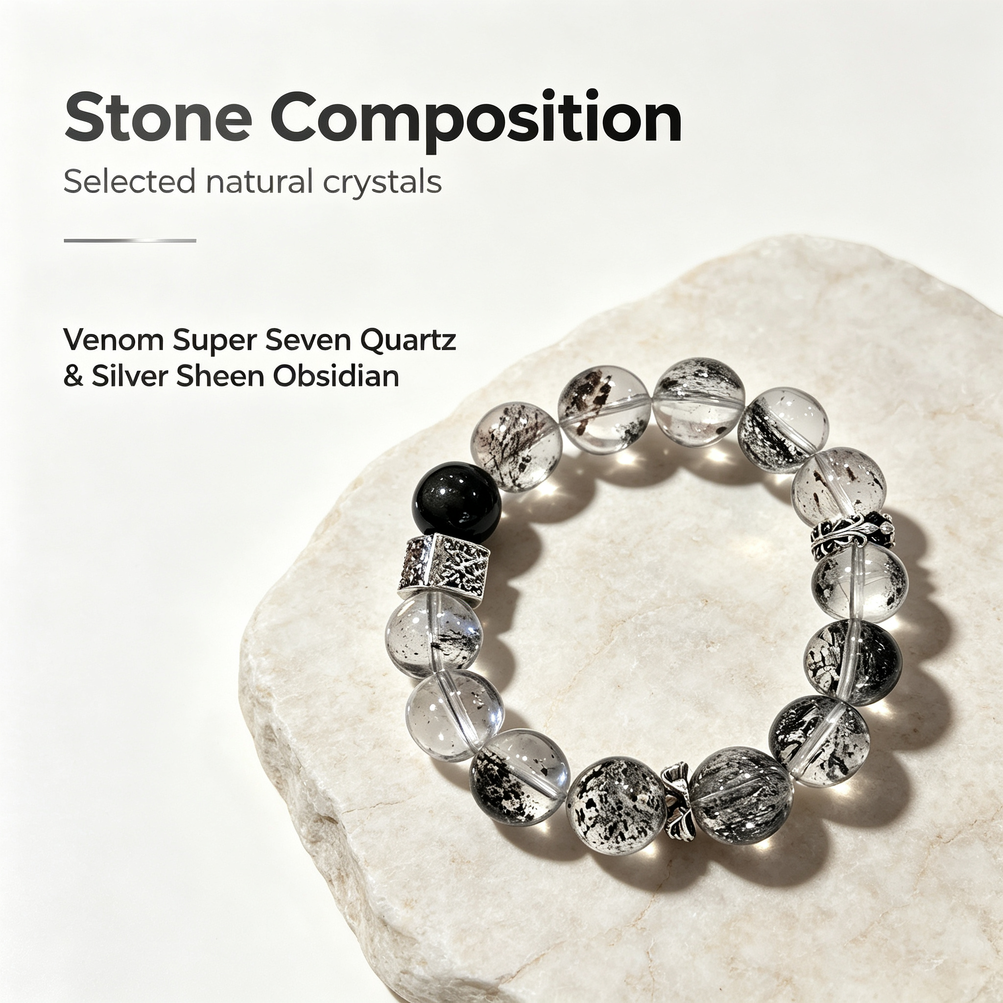Venom Super Seven Quartz Silver Sheen Obsidian Bracelet Natural Crystal Protection Road Opener Success Beaded Bracelet