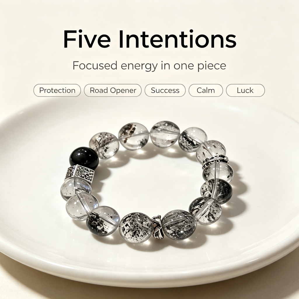 Venom Super Seven Quartz Silver Sheen Obsidian Bracelet Natural Crystal Protection Road Opener Success Beaded Bracelet