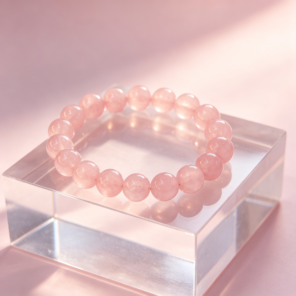 Rose Quartz Bracelet, Natural Rose Quartz Crystal Beaded Bracelet for Love Relationships Calm Luck Protection, Crystal Jewelry Gift