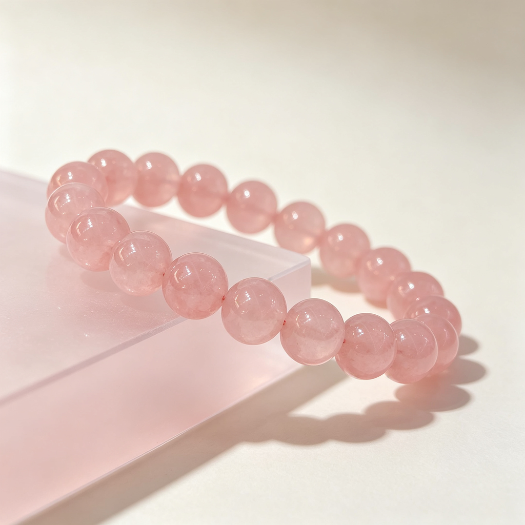 Rose Quartz Bracelet, Natural Rose Quartz Crystal Beaded Bracelet for Love Relationships Calm Luck Protection, Crystal Jewelry Gift