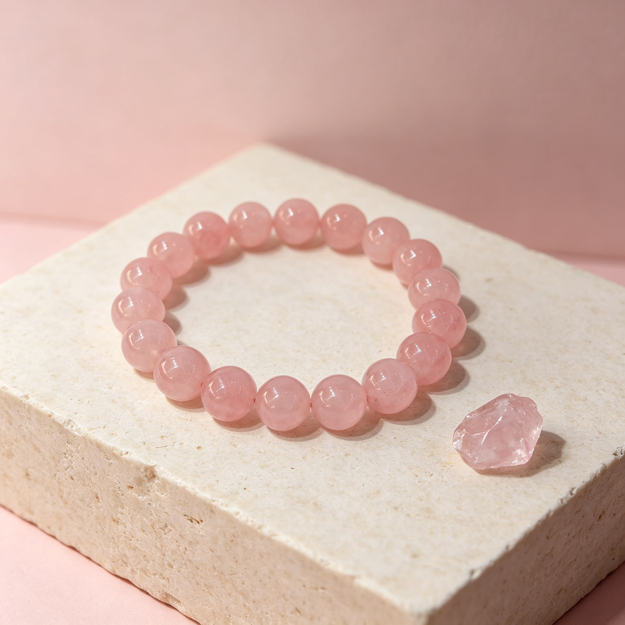 Rose Quartz Bracelet, Natural Rose Quartz Crystal Beaded Bracelet for Love Relationships Calm Luck Protection, Crystal Jewelry Gift
