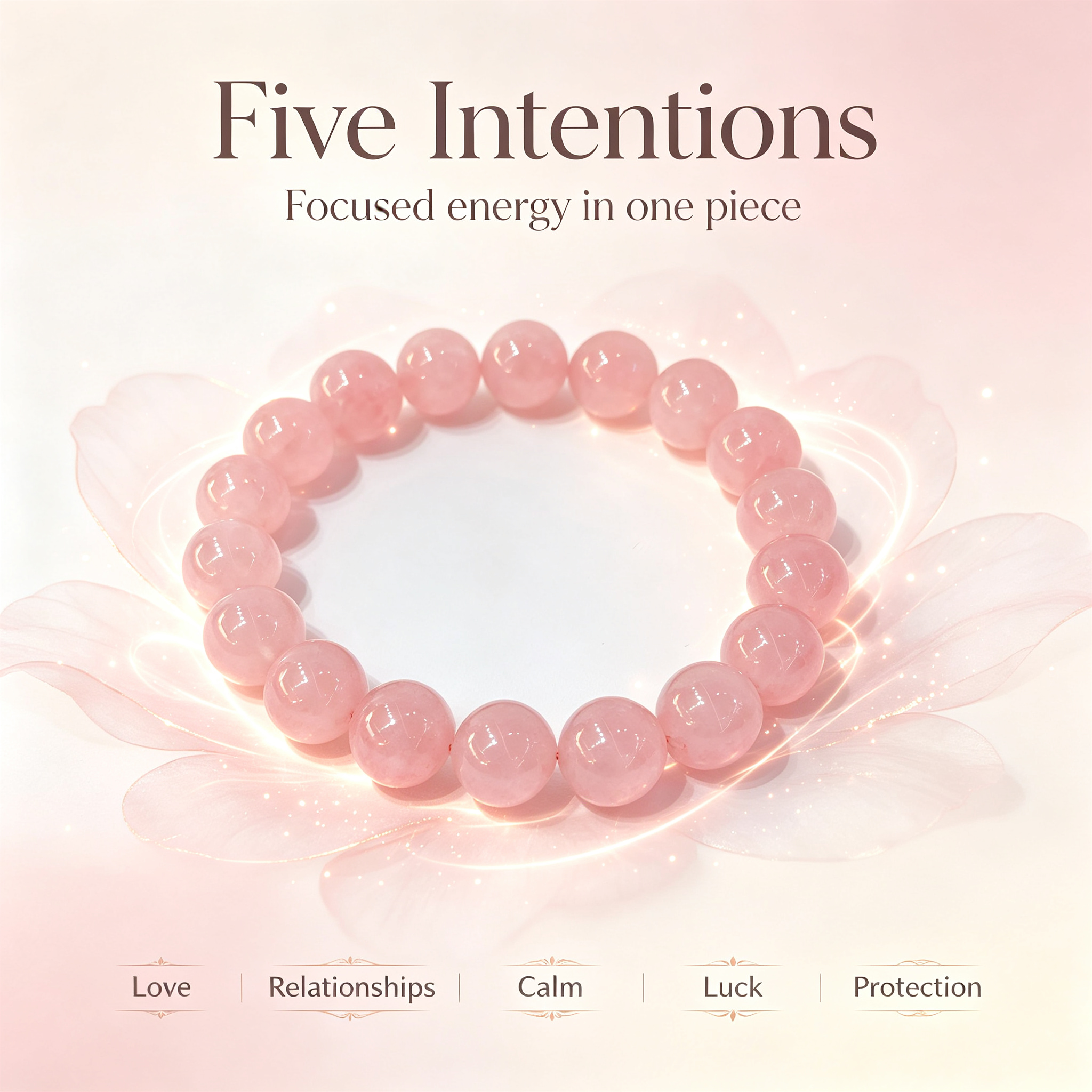 Rose Quartz Bracelet, Natural Rose Quartz Crystal Beaded Bracelet for Love Relationships Calm Luck Protection, Crystal Jewelry Gift