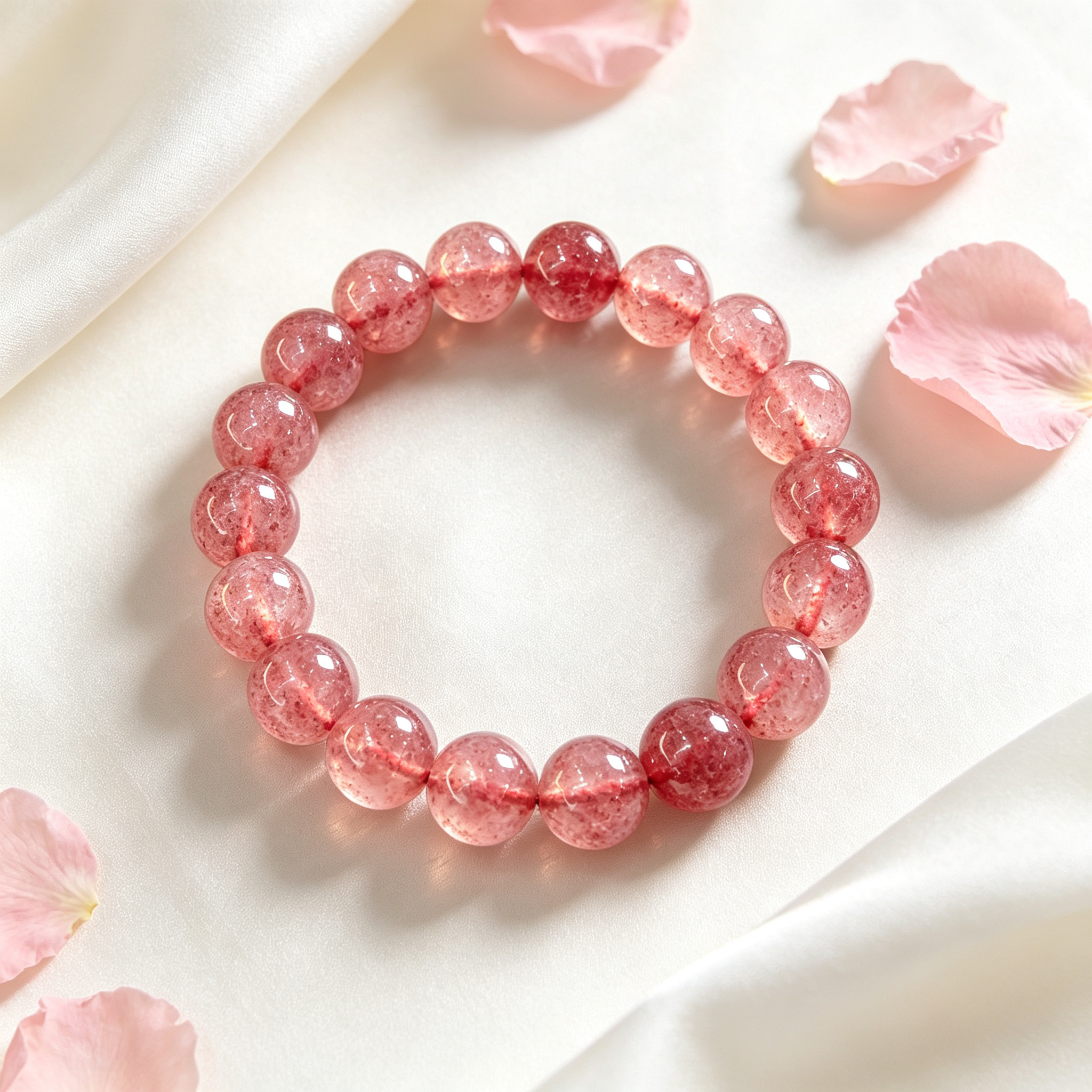 Strawberry Quartz Bracelet, Natural Strawberry Quartz Crystal Beaded Bracelet for Love Relationships Calm Luck Protection, Crystal Jewelry Gift