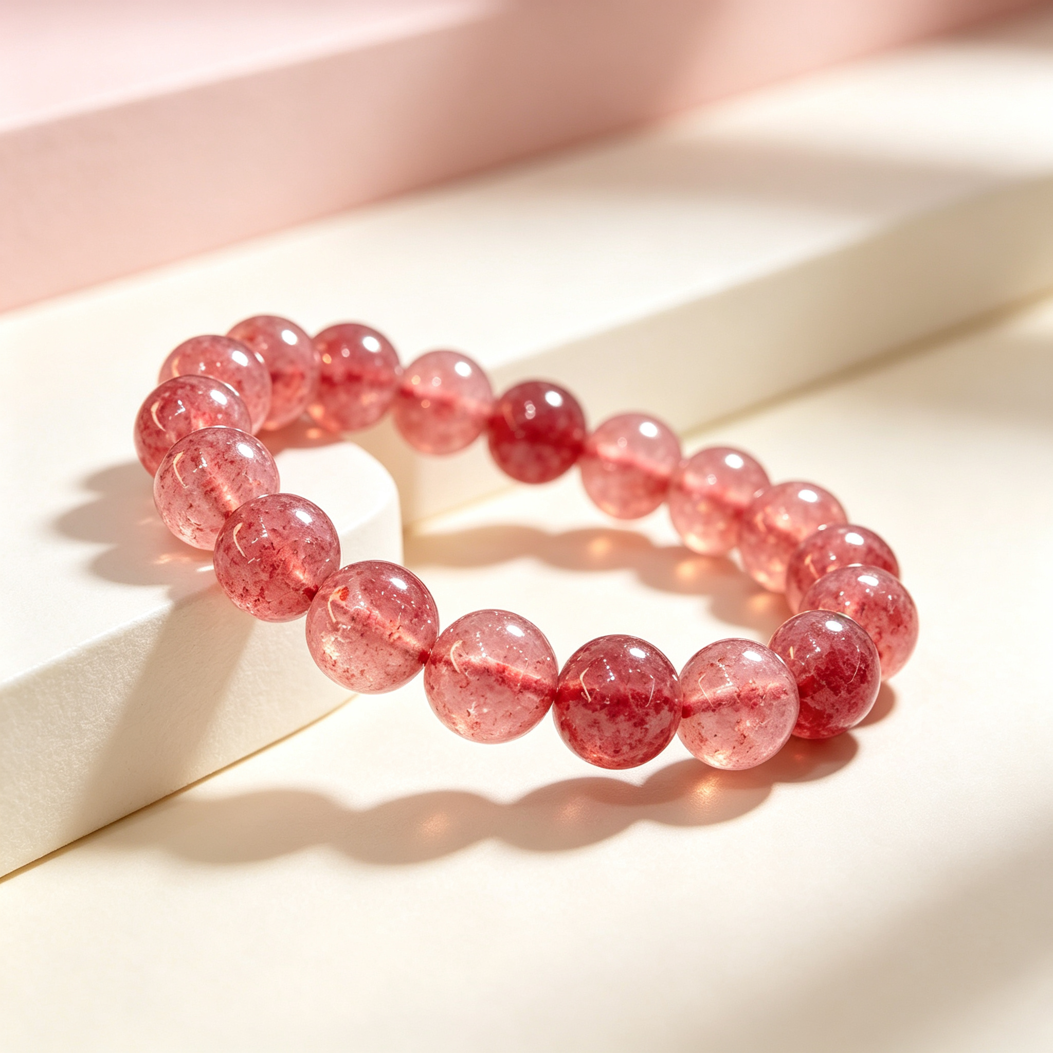 Strawberry Quartz Bracelet, Natural Strawberry Quartz Crystal Beaded Bracelet for Love Relationships Calm Luck Protection, Crystal Jewelry Gift