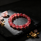 Strawberry Quartz Bracelet, Natural Strawberry Quartz Crystal Beaded Bracelet for Love Relationships Calm Luck Protection, Crystal Jewelry Gift