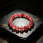 Strawberry Quartz Bracelet, Natural Strawberry Quartz Crystal Beaded Bracelet for Love Relationships Calm Luck Protection, Crystal Jewelry Gift