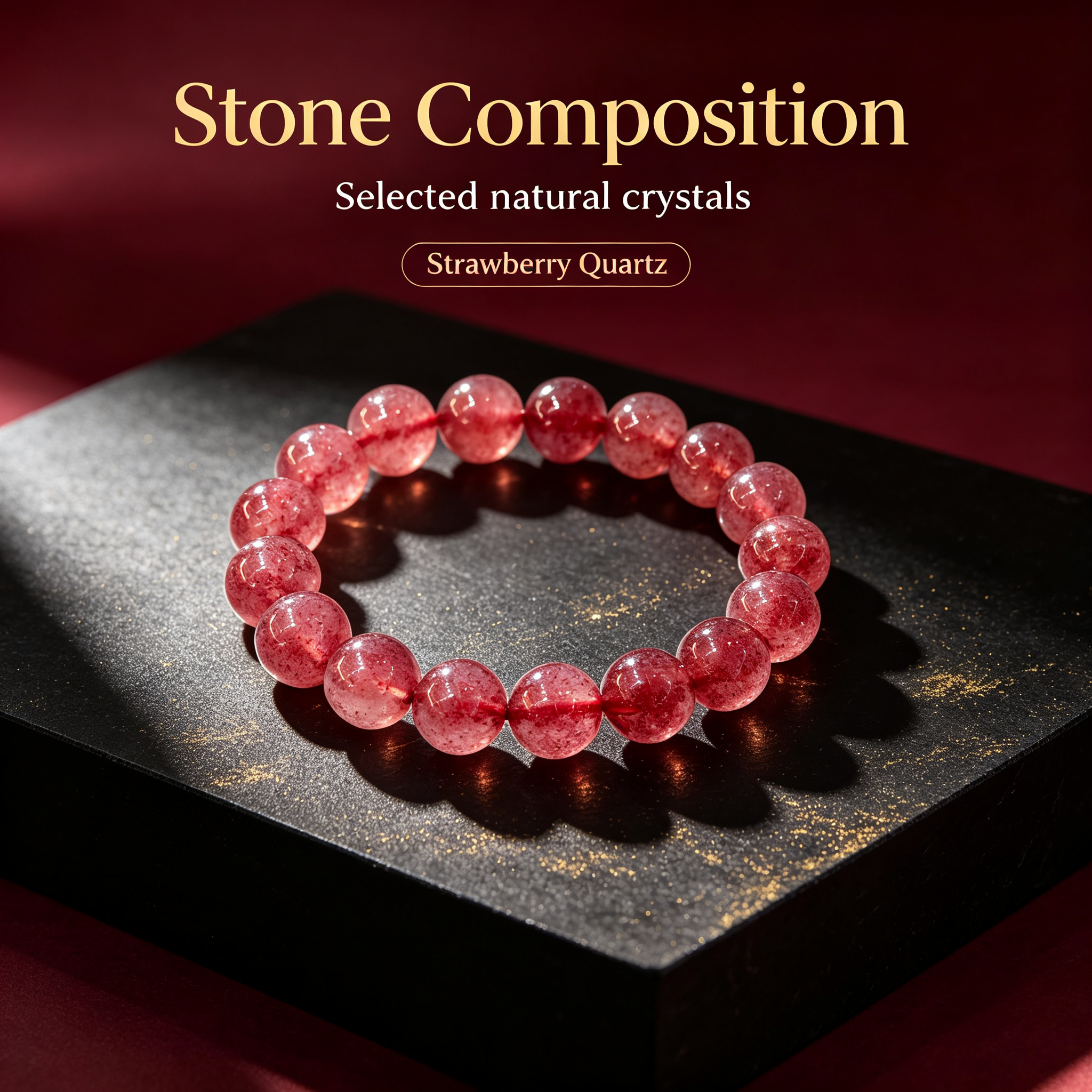 Strawberry Quartz Bracelet, Natural Strawberry Quartz Crystal Beaded Bracelet for Love Relationships Calm Luck Protection, Crystal Jewelry Gift
