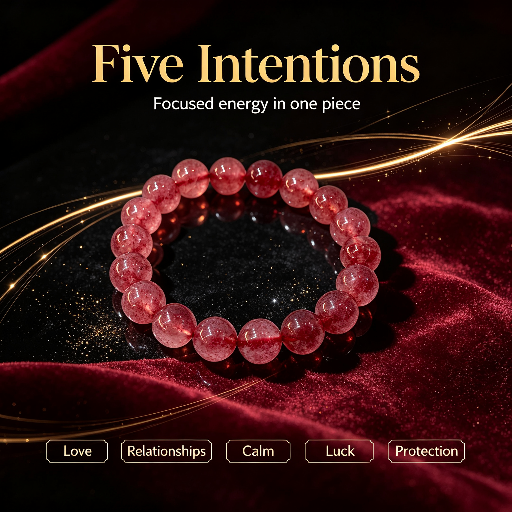 Strawberry Quartz Bracelet, Natural Strawberry Quartz Crystal Beaded Bracelet for Love Relationships Calm Luck Protection, Crystal Jewelry Gift