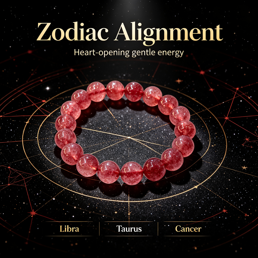 Strawberry Quartz Bracelet, Natural Strawberry Quartz Crystal Beaded Bracelet for Love Relationships Calm Luck Protection, Crystal Jewelry Gift