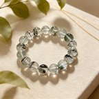 Green Phantom Quartz Bracelet, Natural Green Phantom Quartz Crystal Beaded Bracelet for Wealth Success Luck Calm Protection, Unisex Crystal Jewelry Gift