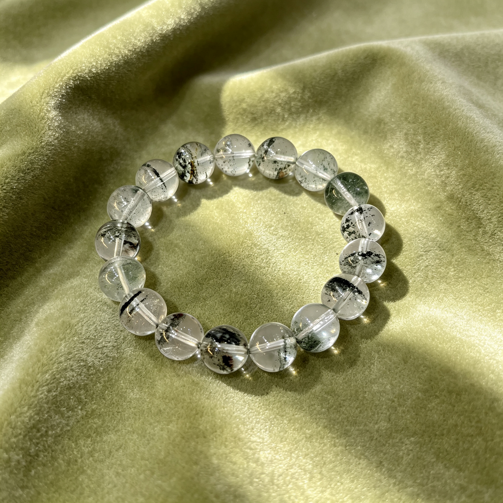 Green Phantom Quartz Bracelet, Natural Green Phantom Quartz Crystal Beaded Bracelet for Wealth Success Luck Calm Protection, Unisex Crystal Jewelry Gift