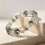 Green Phantom Quartz Bracelet, Natural Green Phantom Quartz Crystal Beaded Bracelet for Wealth Success Luck Calm Protection, Unisex Crystal Jewelry Gift