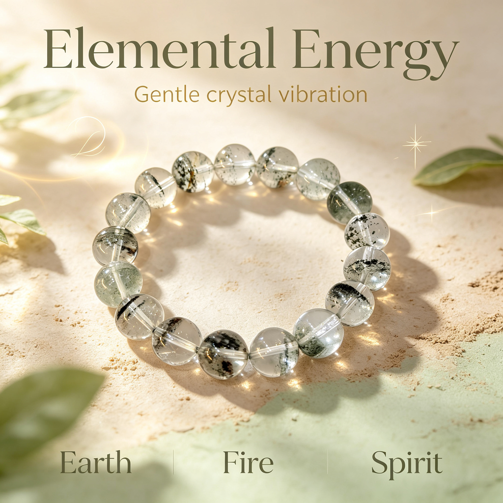 Green Phantom Quartz Bracelet, Natural Green Phantom Quartz Crystal Beaded Bracelet for Wealth Success Luck Calm Protection, Unisex Crystal Jewelry Gift