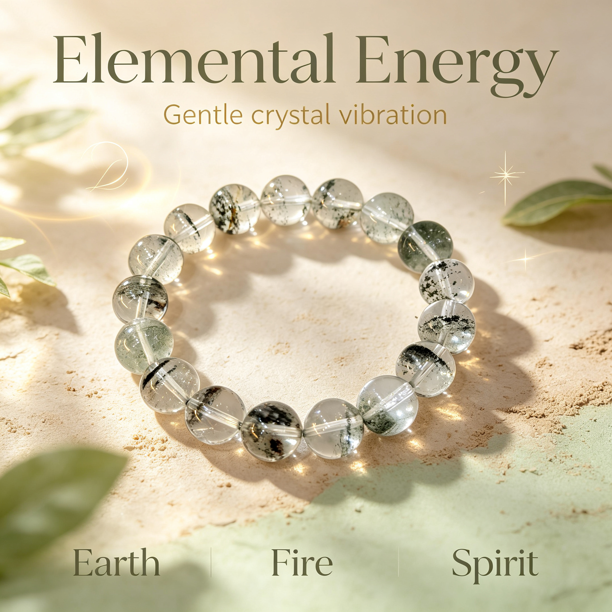 Green Phantom Quartz Bracelet, Natural Green Phantom Quartz Crystal Beaded Bracelet for Wealth Success Luck Calm Protection, Unisex Crystal Jewelry Gift